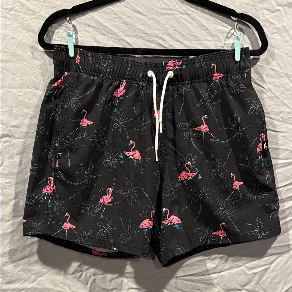 Hollister Black Flamingo Print Men's Swim Shorts